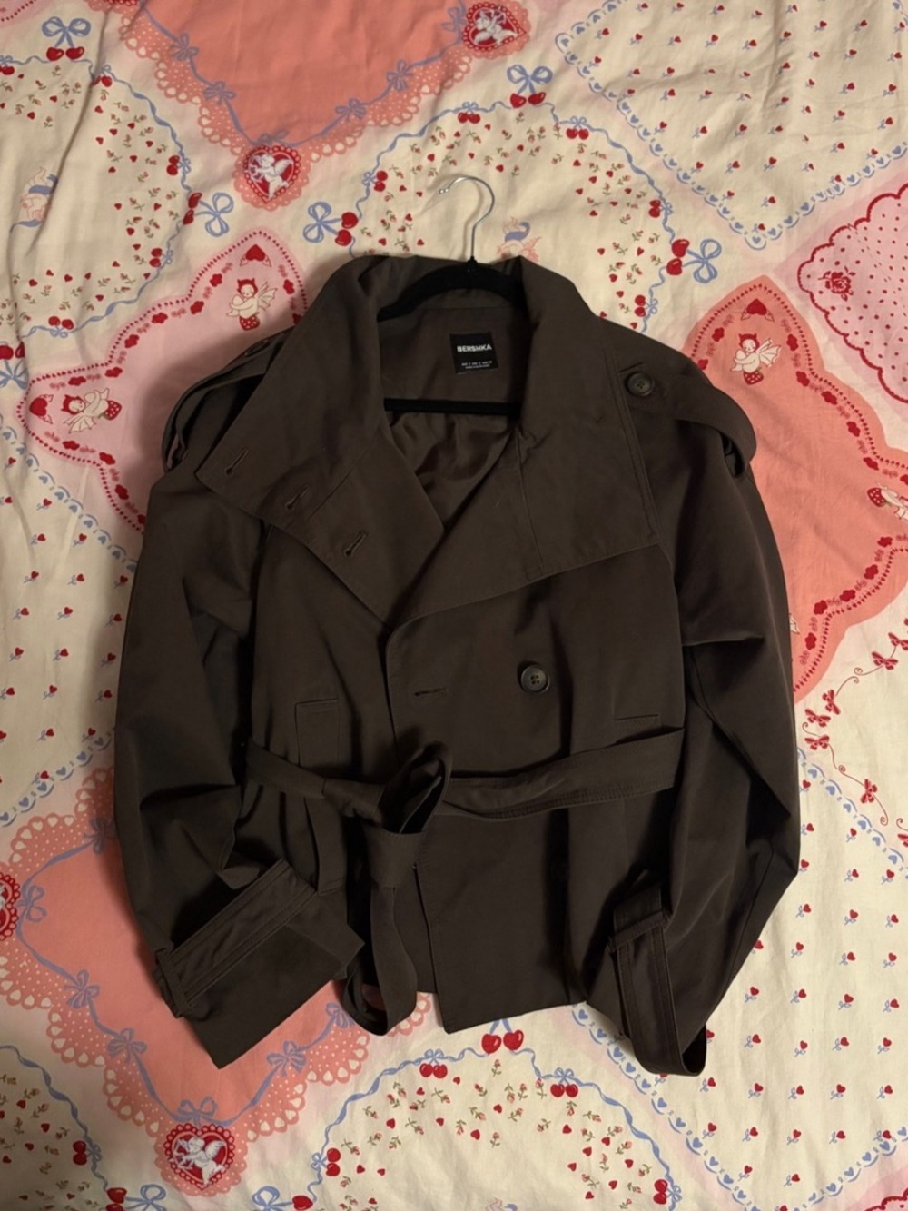 Bershka Funnel Neck Trench Jacket in Brown